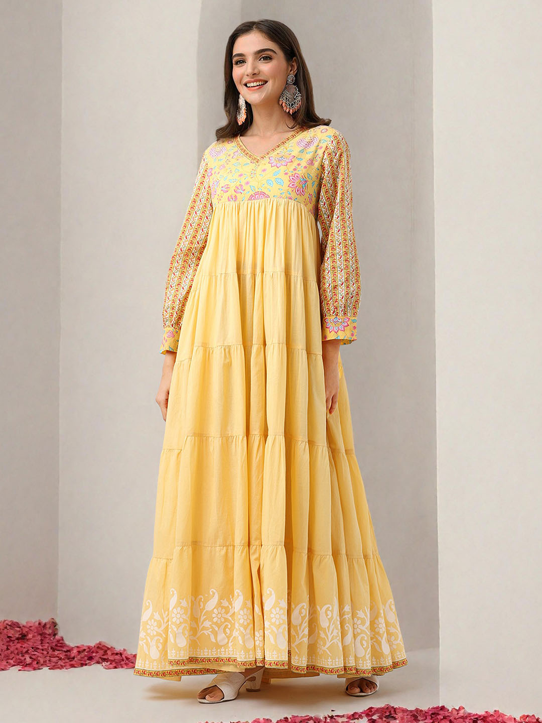 ISHIN Women Yellow Cotton Dress