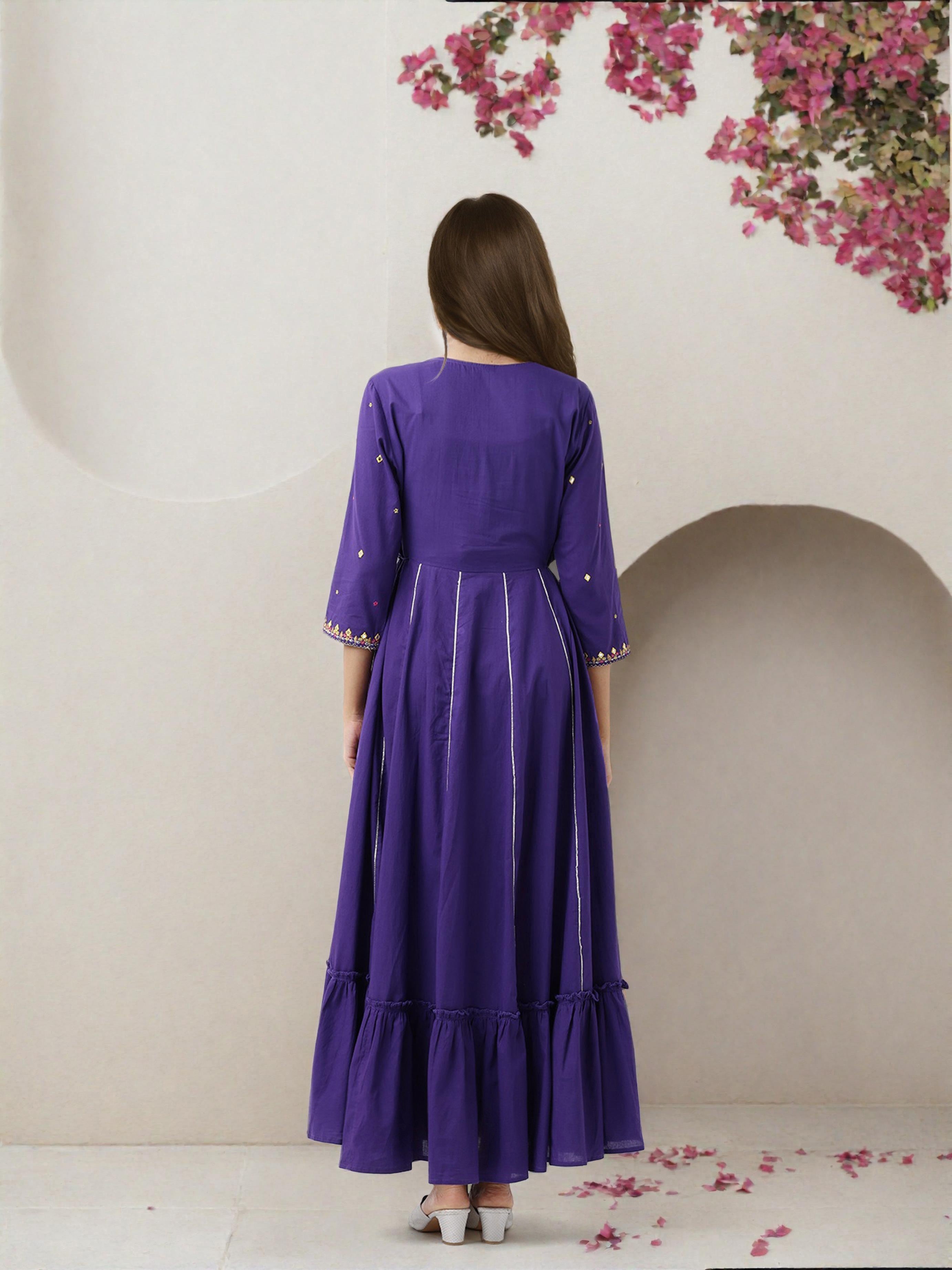 Ishin Women Purple Cotton Dress