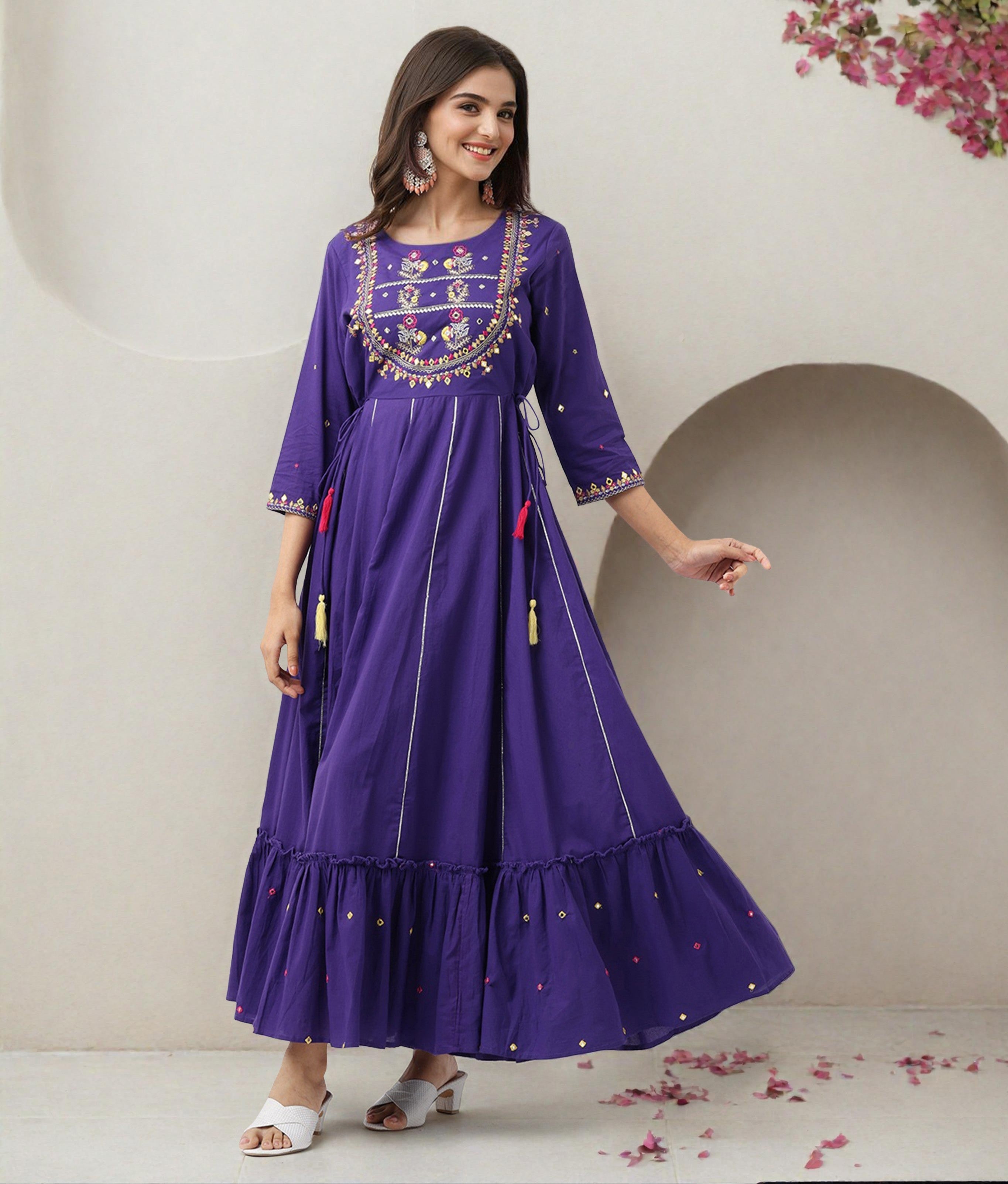 Ishin Women Purple Cotton Dress