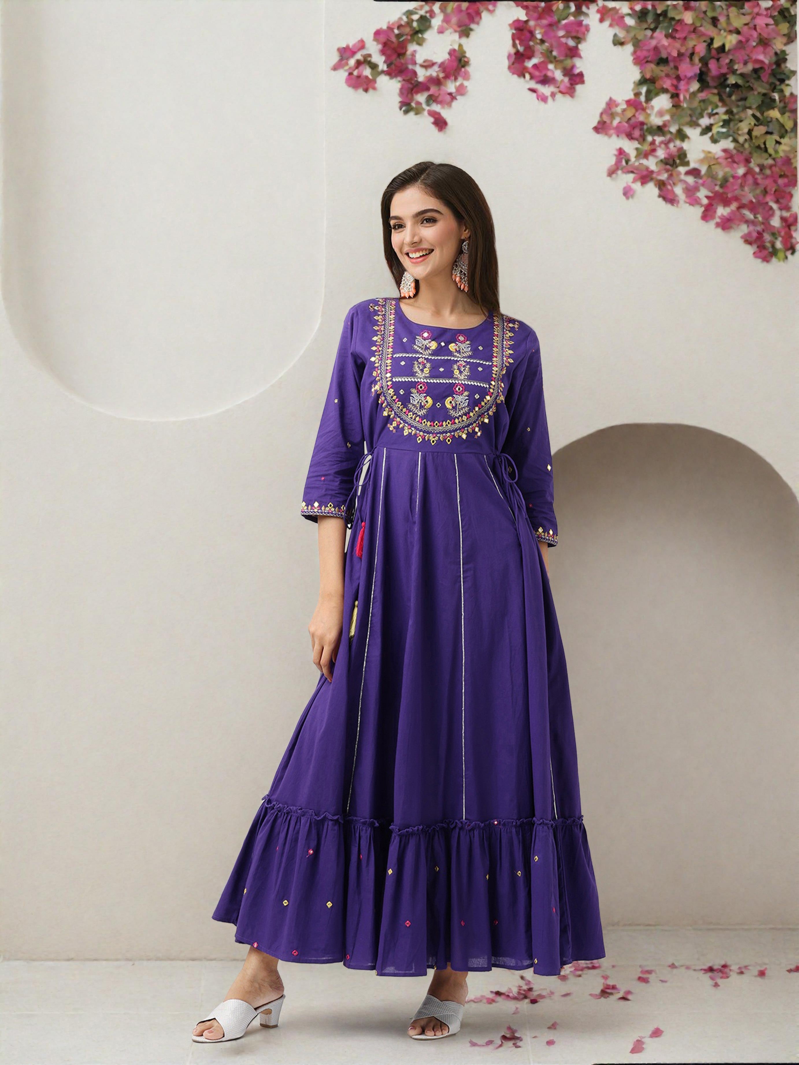 Ishin Women Purple Cotton Dress