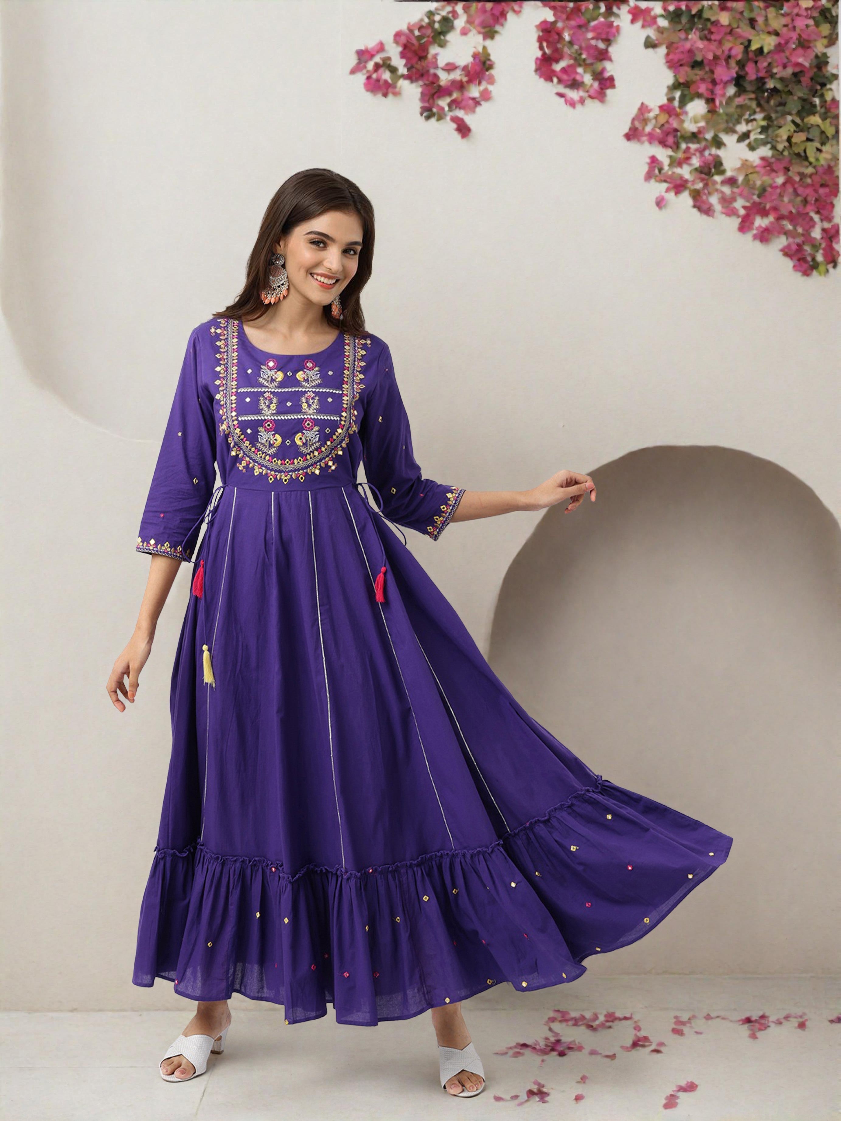 Ishin Women Purple Cotton Dress