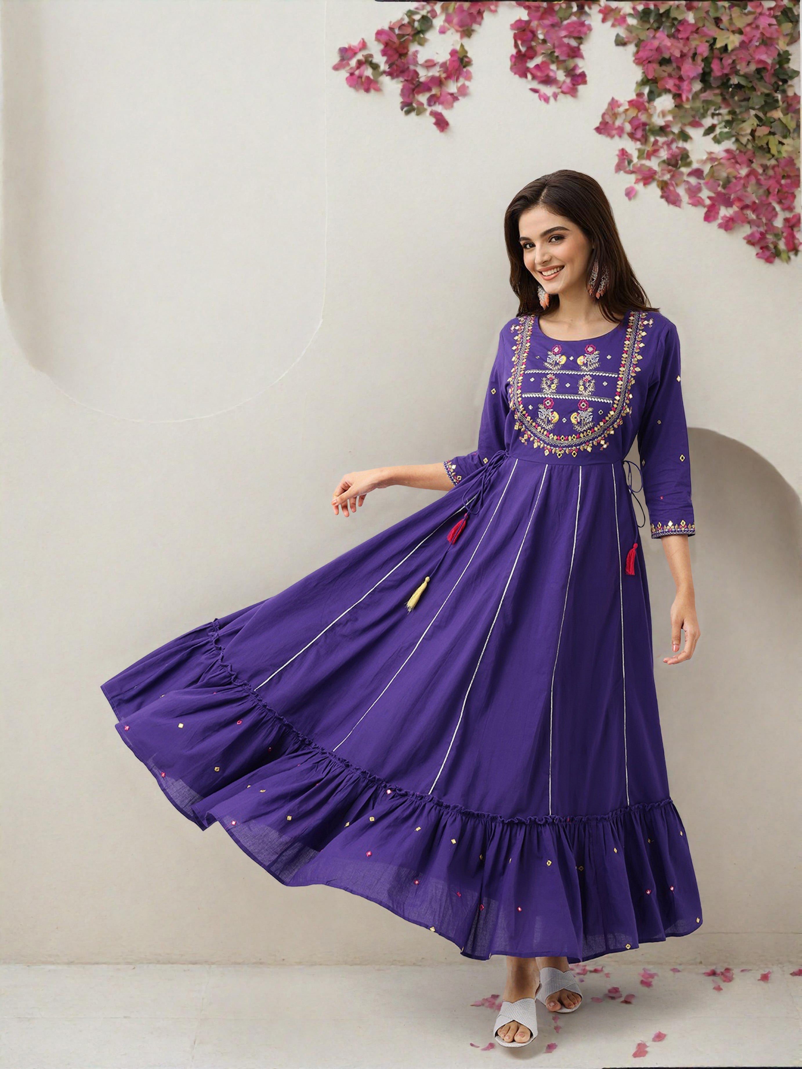 Ishin Women Purple Cotton Dress