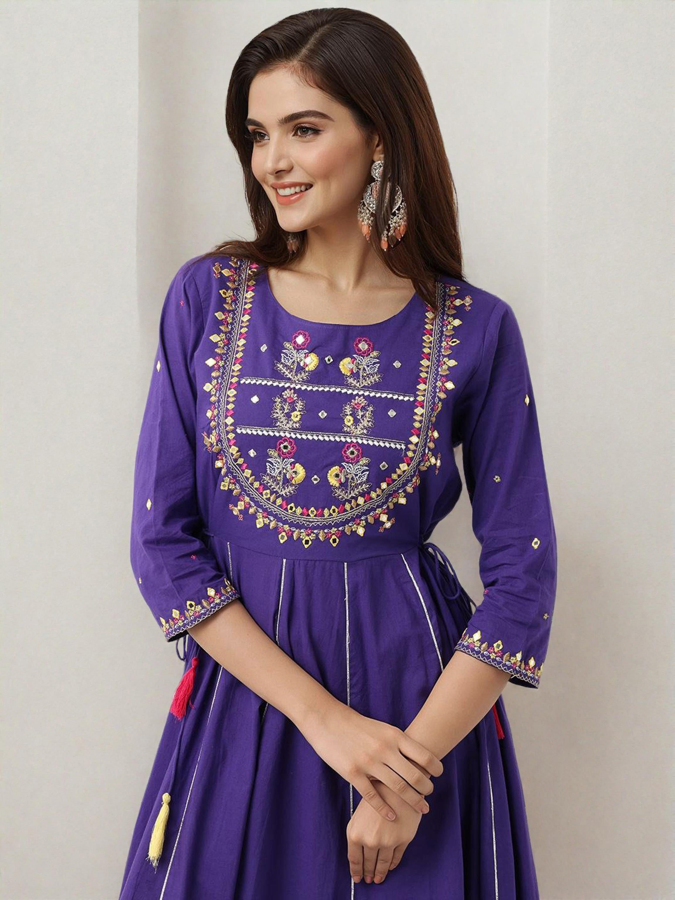 Ishin Women Purple Cotton Dress