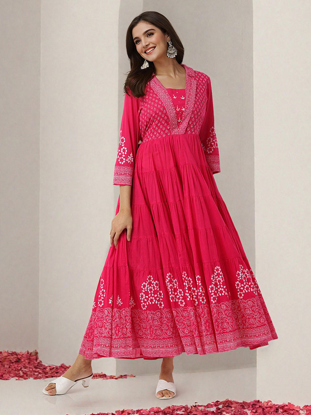 ISHIN Women Pink Cotton Dress