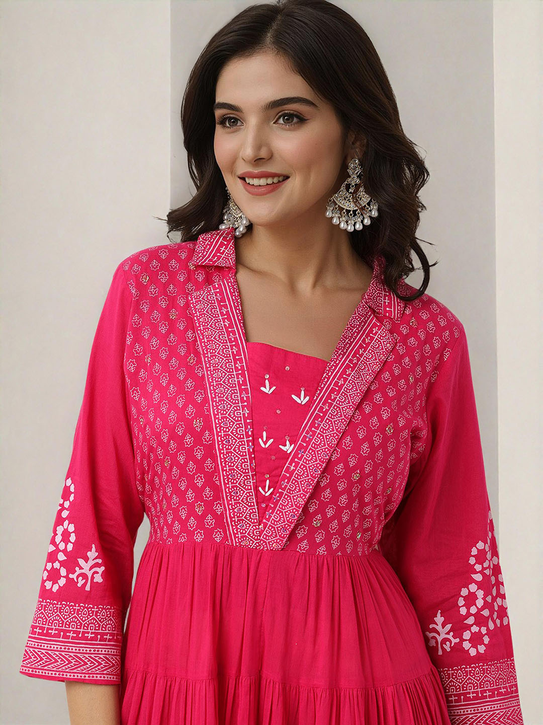 ISHIN Women Pink Cotton Dress