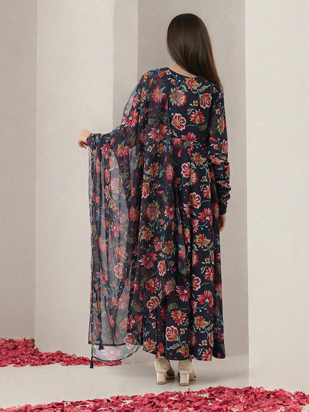 ISHIN WOMEN NAvy Polyester GGT Kurta Sets 3pcs sets
