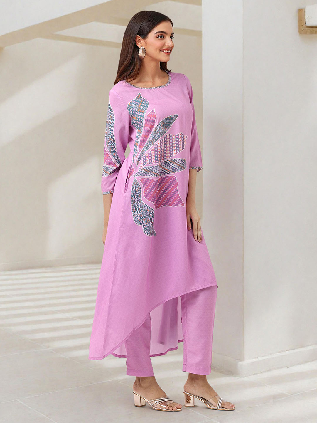 ISHIN WOMEN Pink Polyester Muslin Kurta Sets 2pcs sets