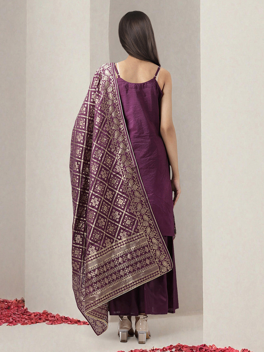 Women Purple Kurta Set with Dupatta