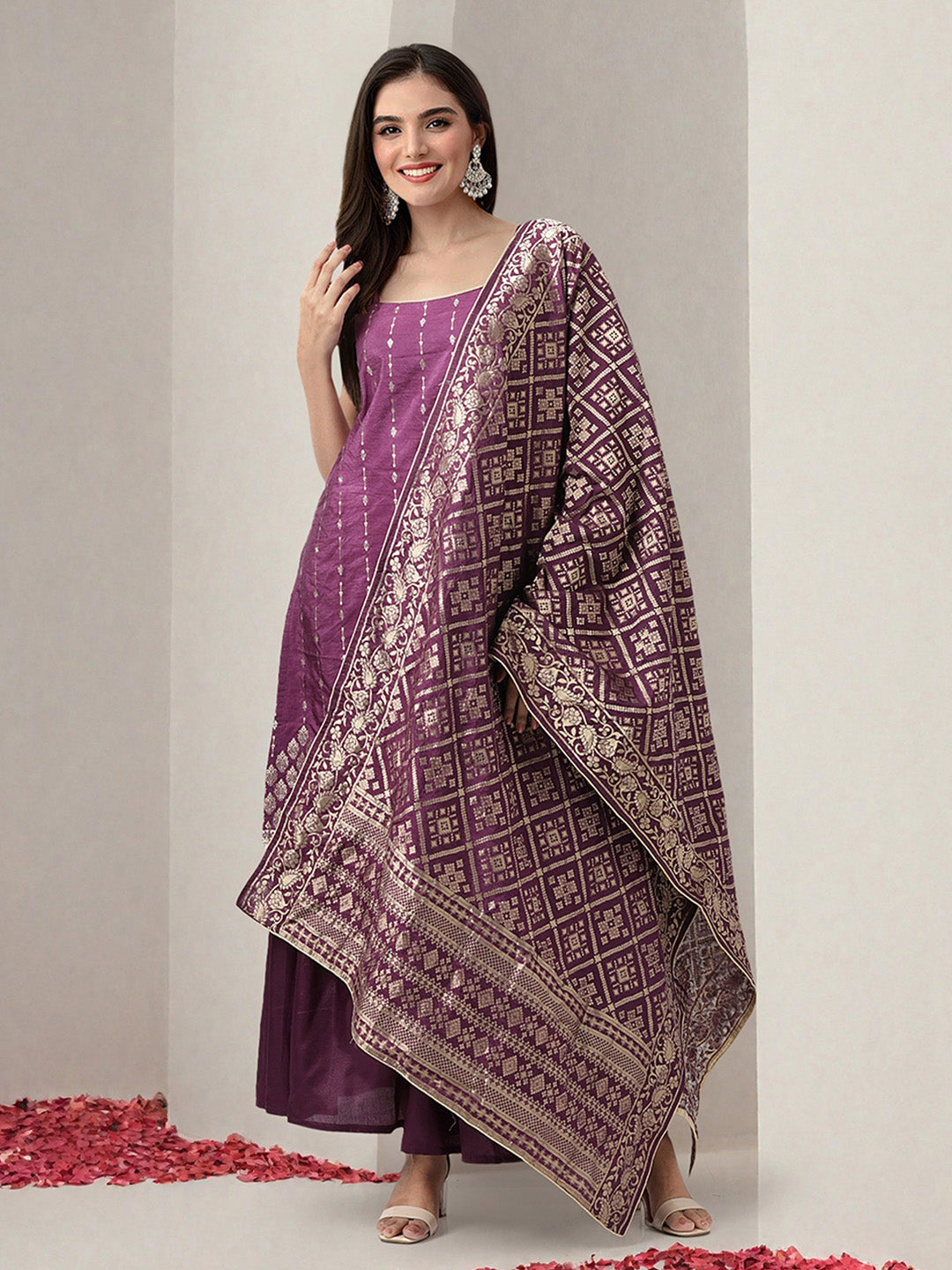 Women Purple Kurta Set with Dupatta