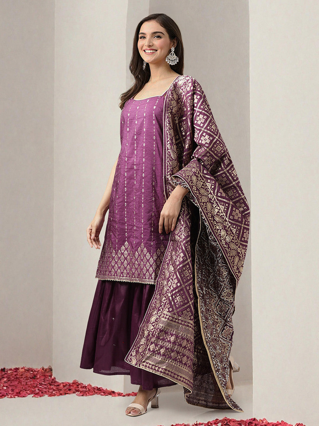 Women Purple Kurta Set with Dupatta