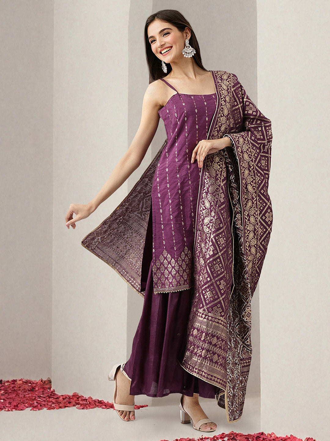 Women Purple Kurta Set with Dupatta