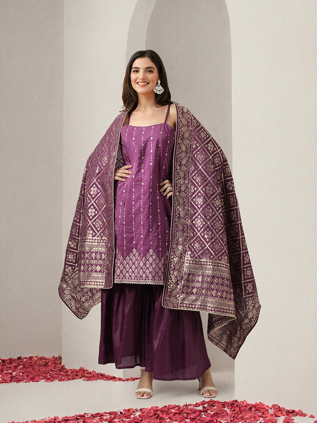 Women Purple Kurta Set with Dupatta