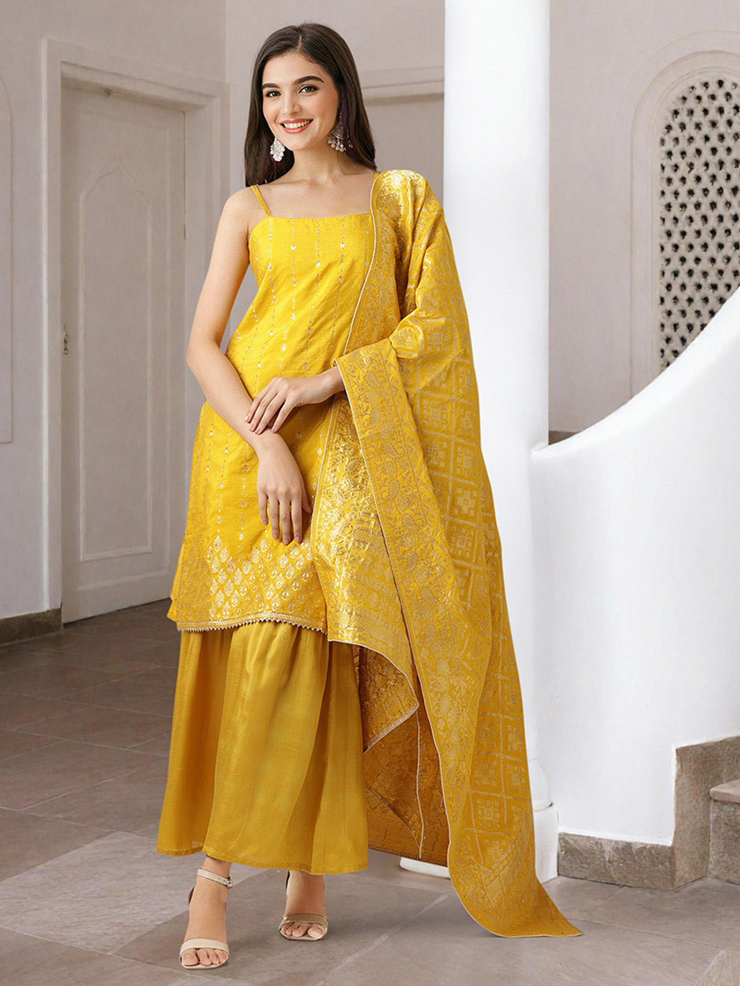 Women Yellow Kurta Set with Dupatta