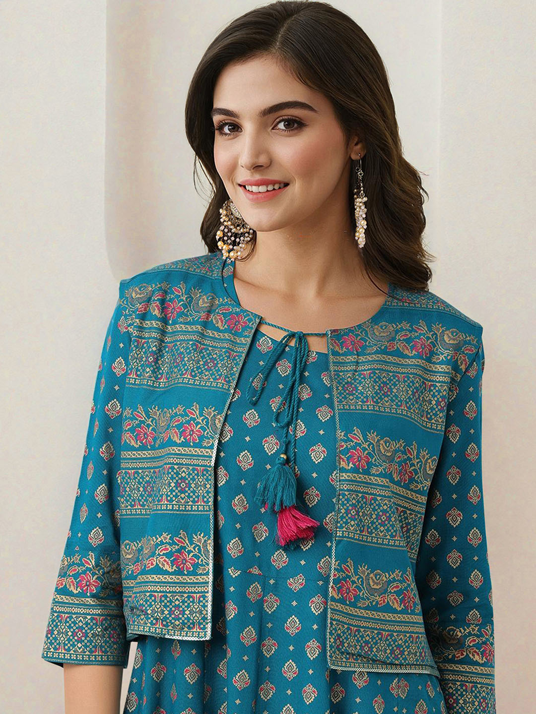 ISHIN Women Teal Rayon Kurta