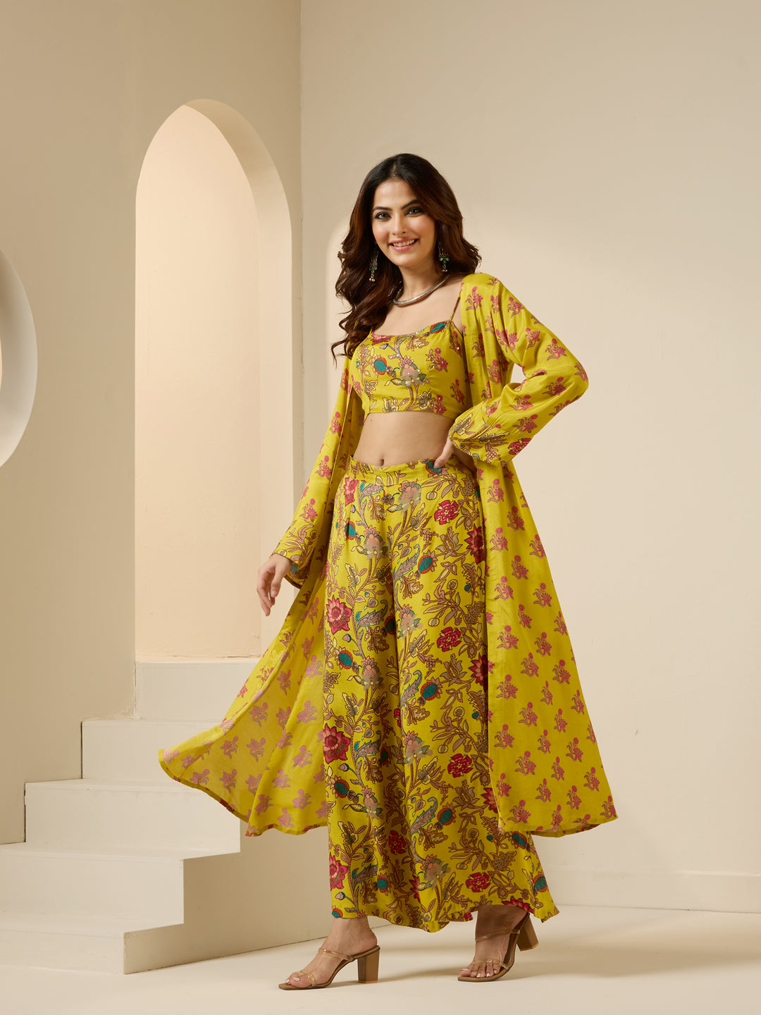 Ishin Women Yellow Polyester Co-Ords