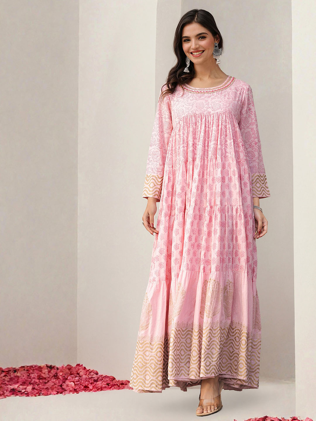 ISHIN Women Pink Cotton Dress