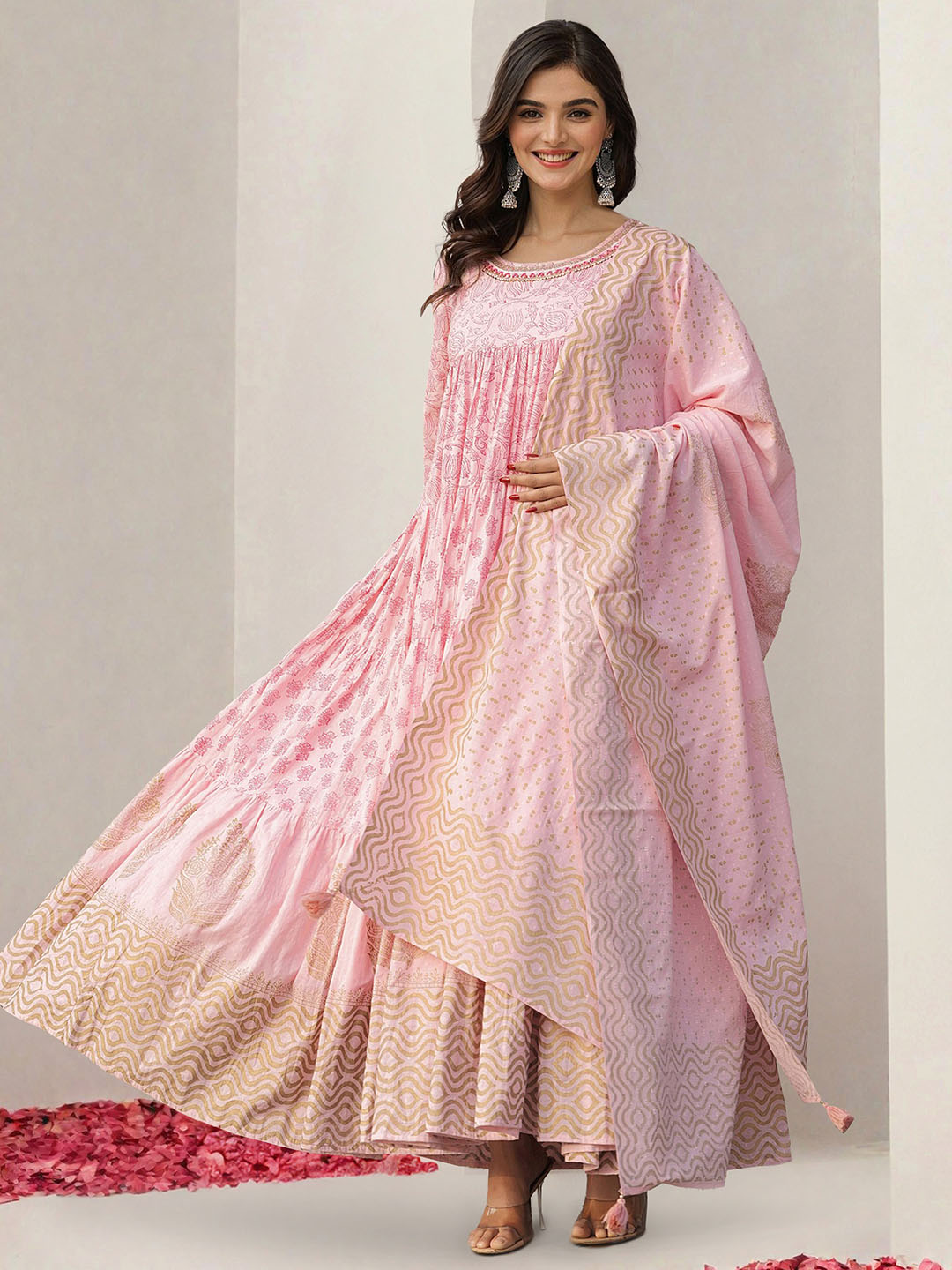 ISHIN Women Pink Cotton Dress