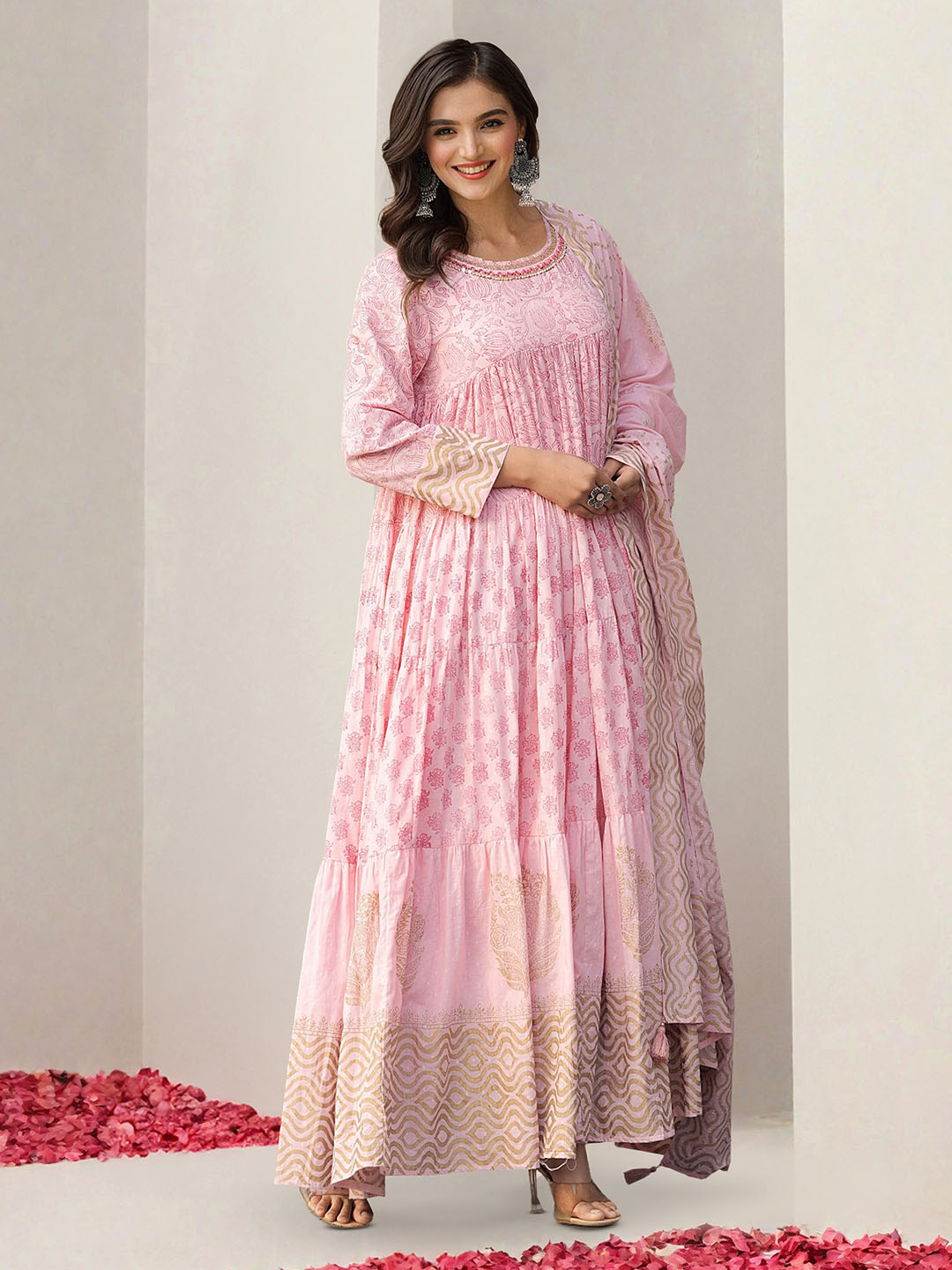 ISHIN Women Pink Cotton Dress