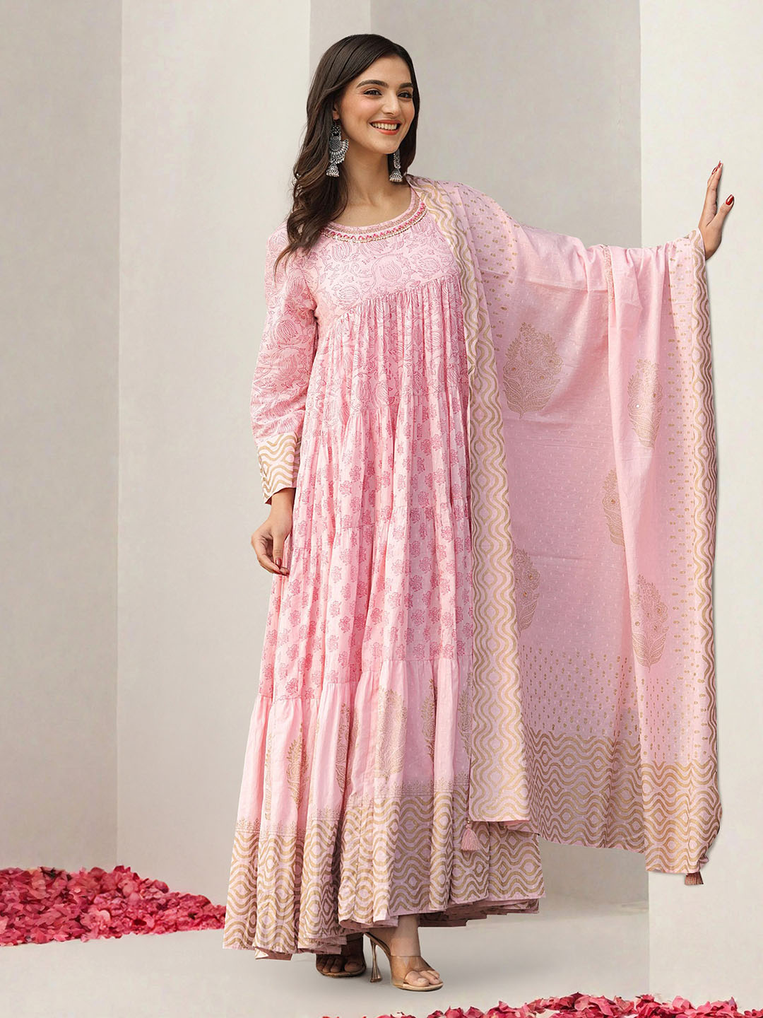 ISHIN Women Pink Cotton Dress