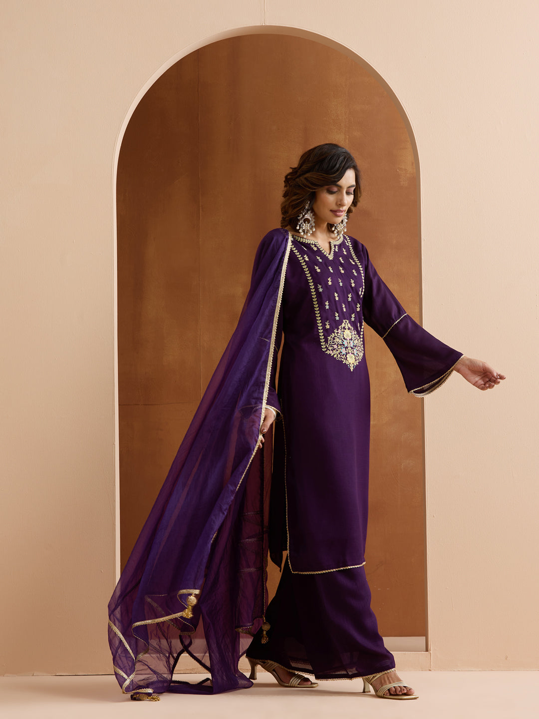 Ishin Women Purple Vichitra Nylon Organza Kurta Set