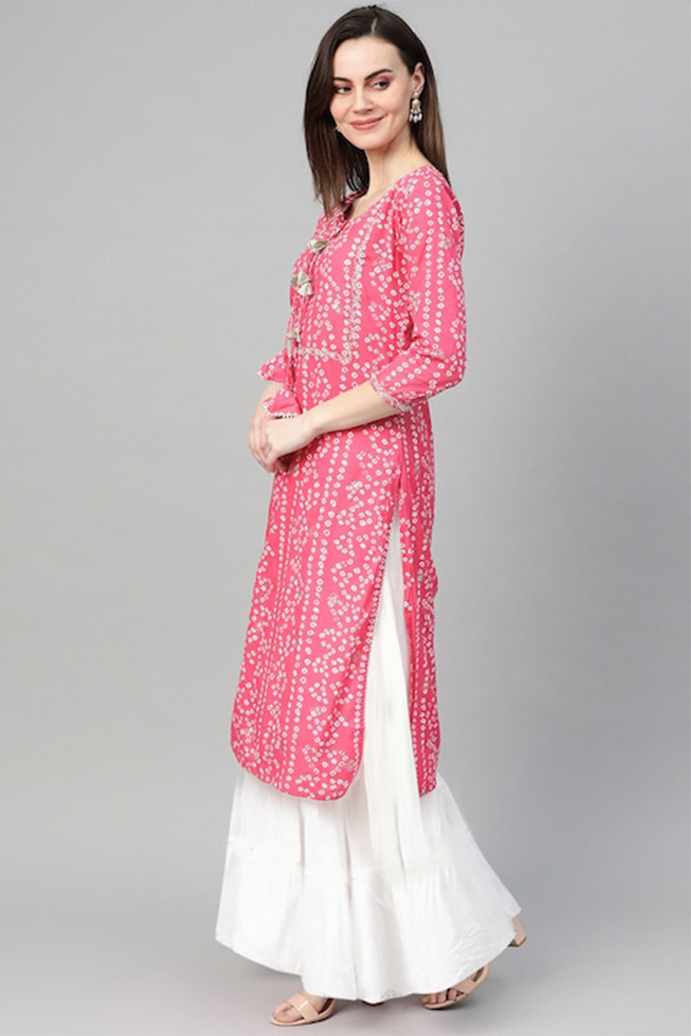 Ishin Women Pink Printed Straight Kurta