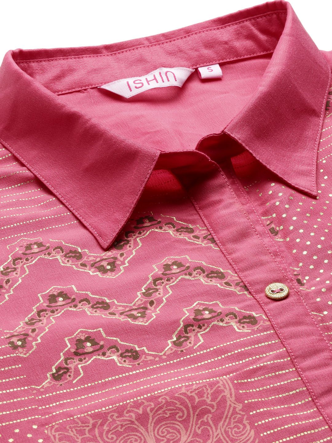 Soft Chinon Pink  Shirt Collar A-Line Kurta Set with Floral Print Paired with Flared Bottom