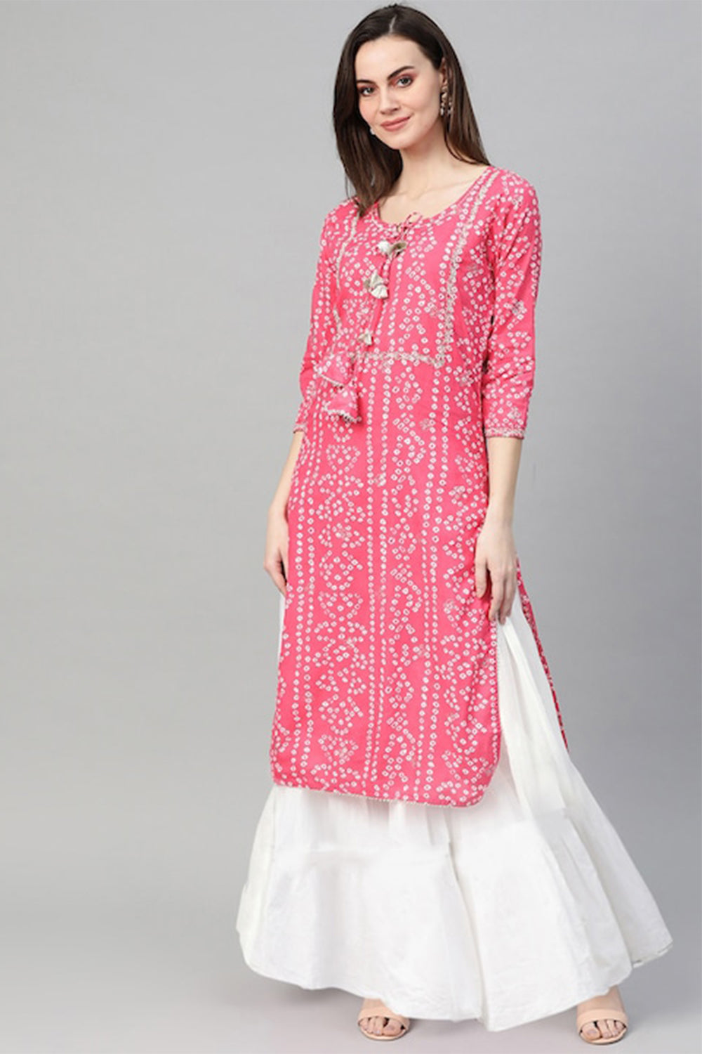 Ishin Women Pink Printed Straight Kurta