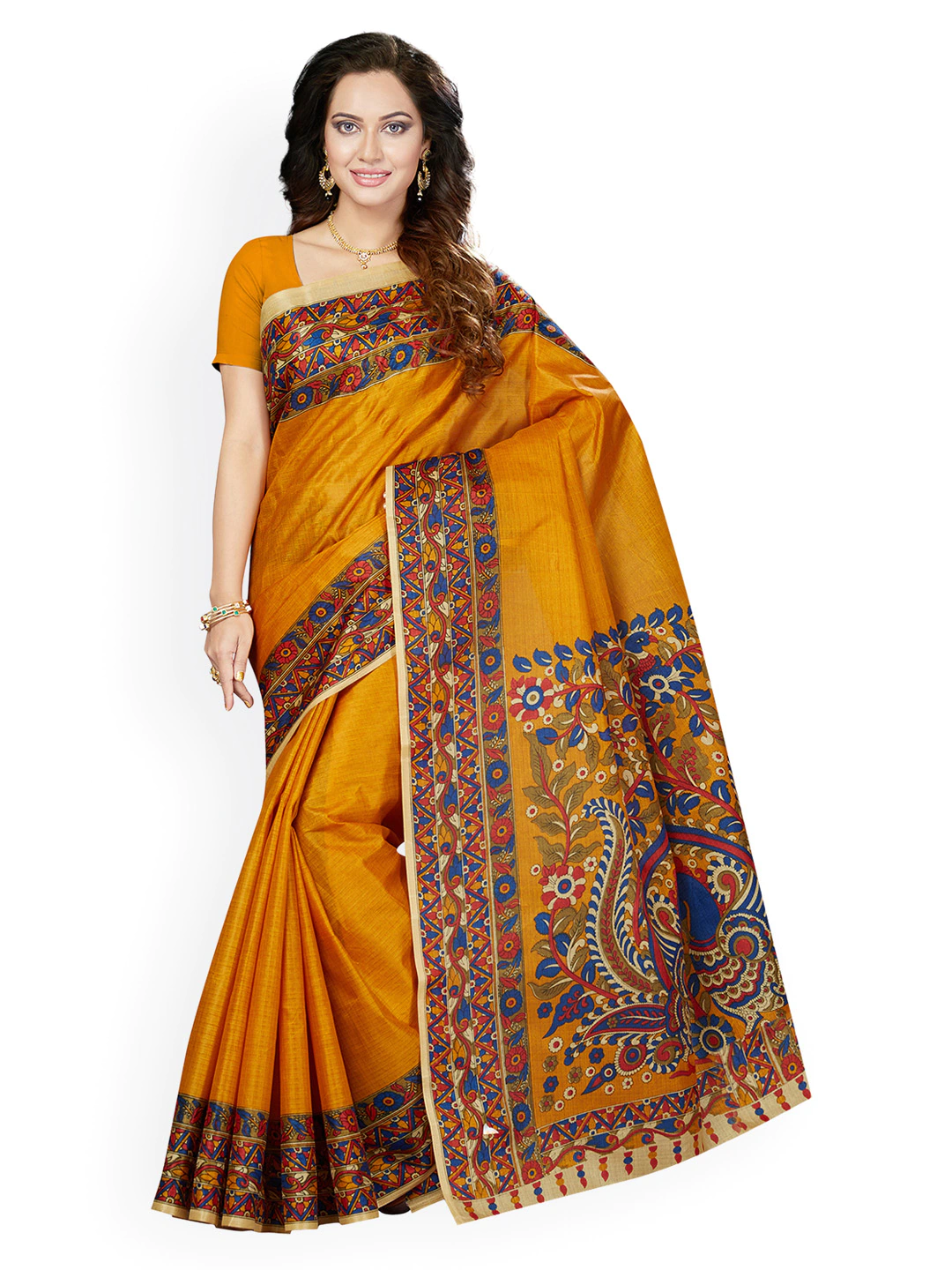 Ishin Women's  Combo of Tow Mustard & Beige Printed Saree