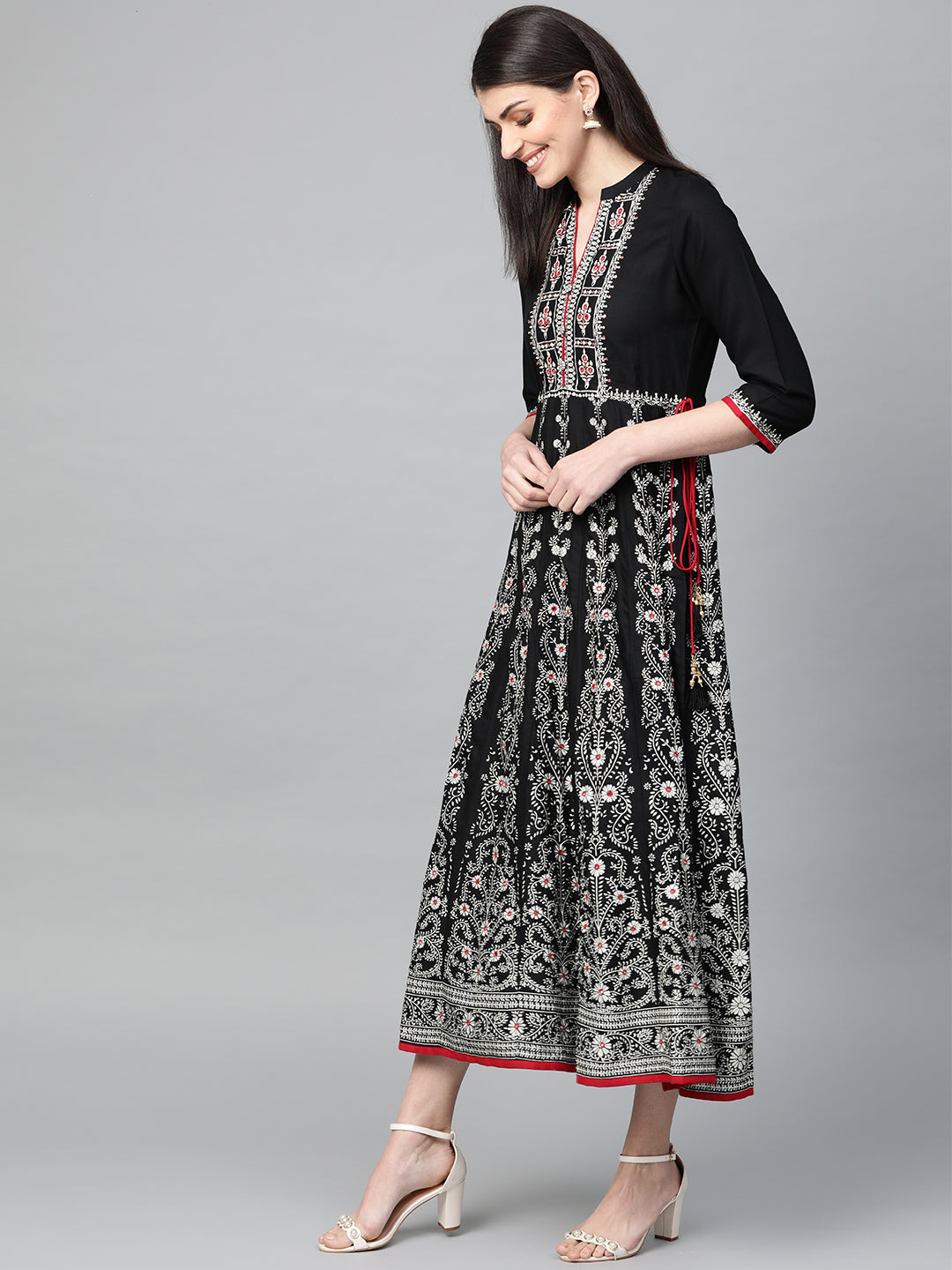 Ishin Women's Cotton Black Embellished Anarkali Kurta