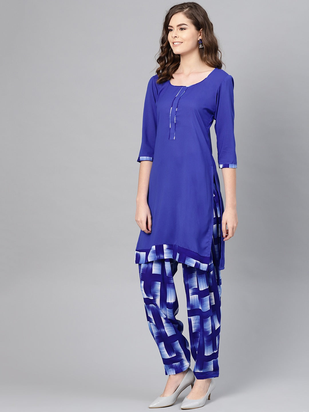 Women Blue & White Printed Unstitched Dress Material