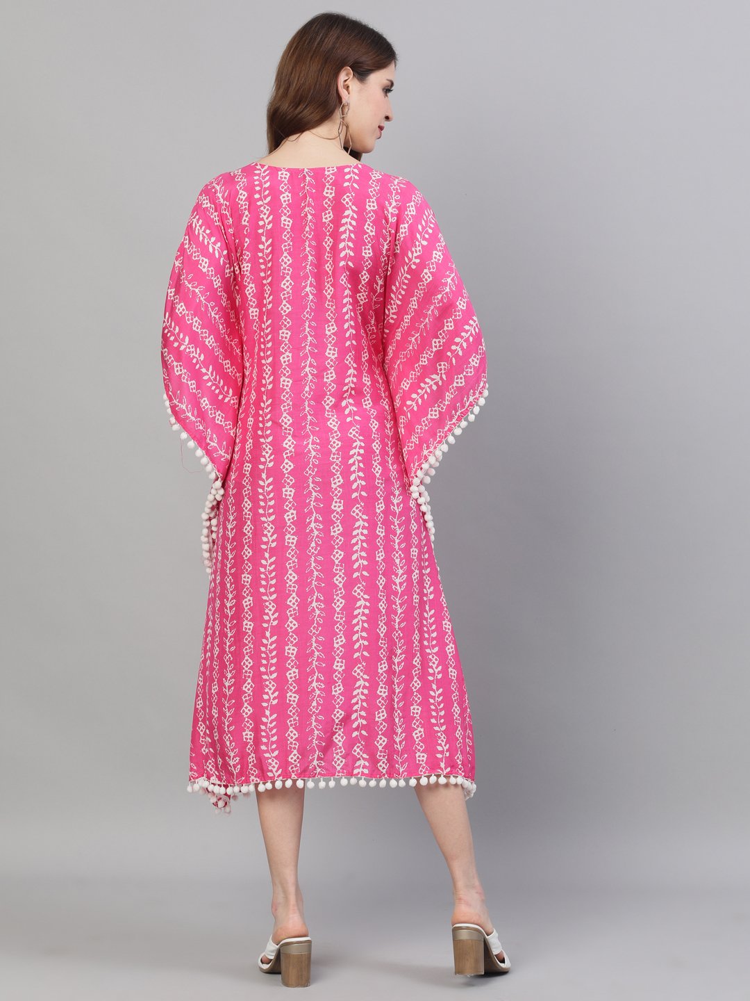 Ishin Women's Pink Embroidered Kaftan Dress