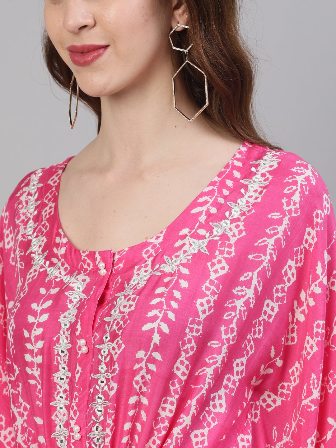 Ishin Women's Pink Embroidered Kaftan Dress