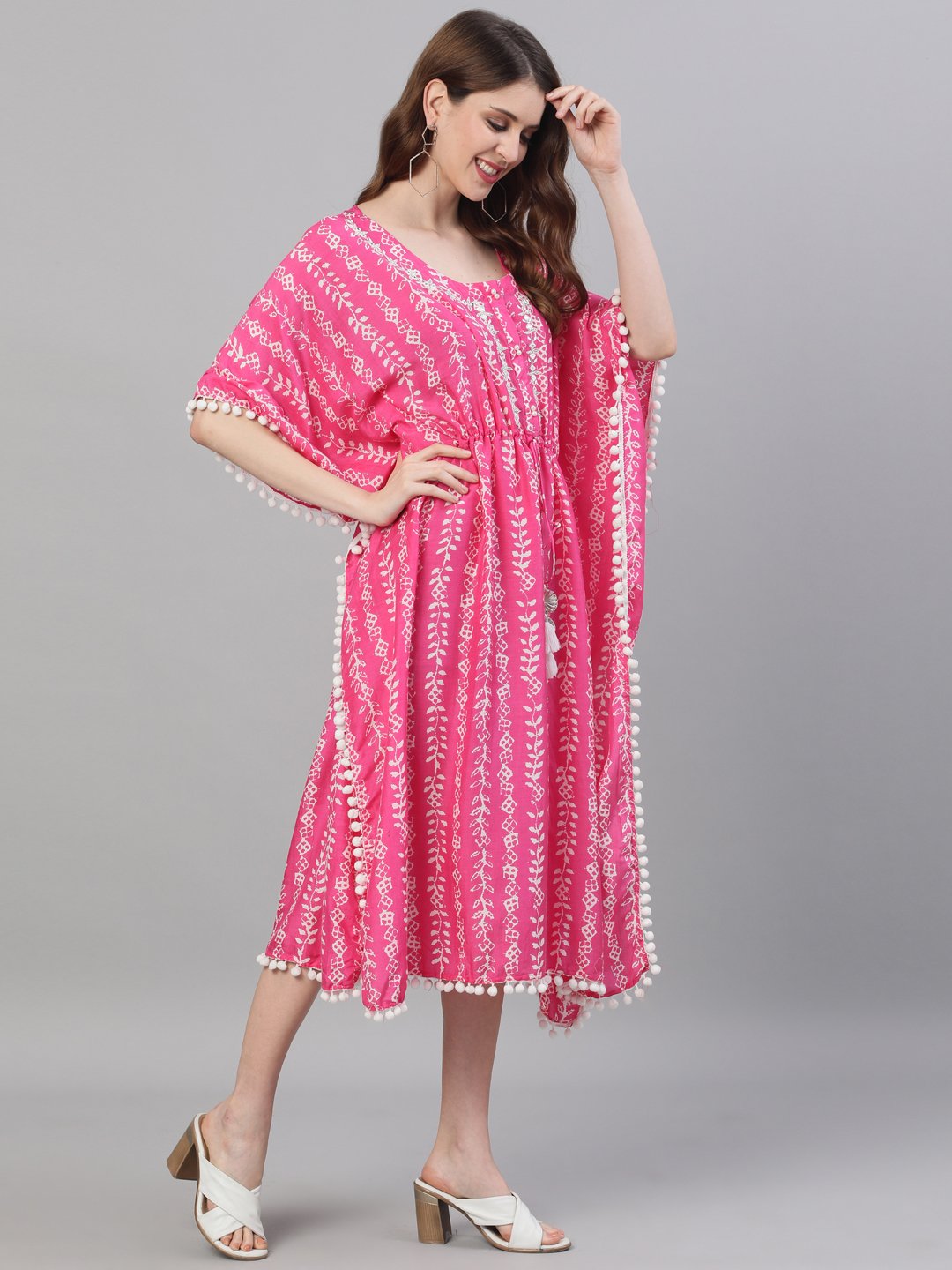 Ishin Women's Pink Embroidered Kaftan Dress