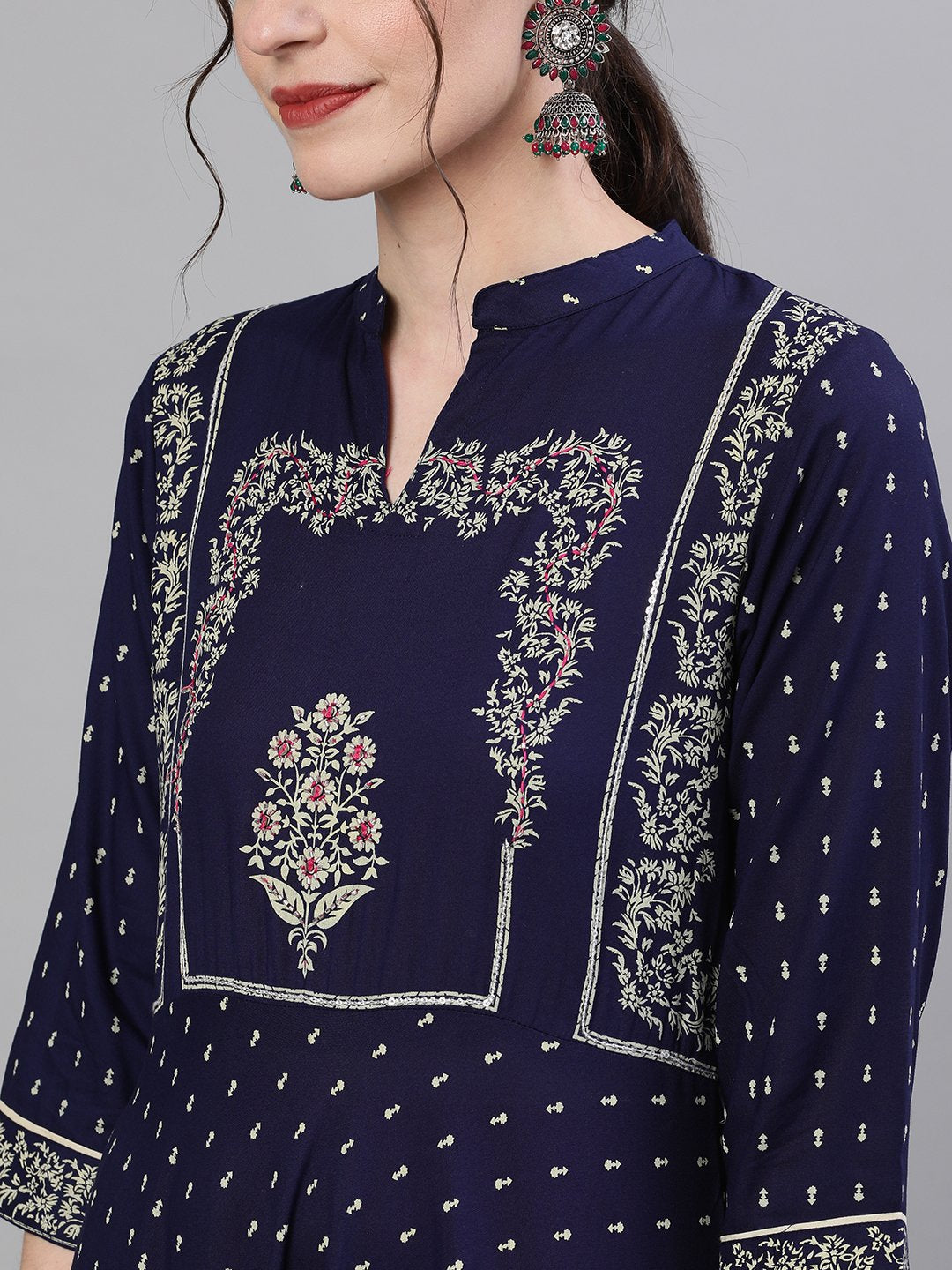 Ishin Women's Rayon Navy Blue Embellished Anarkali Kurta