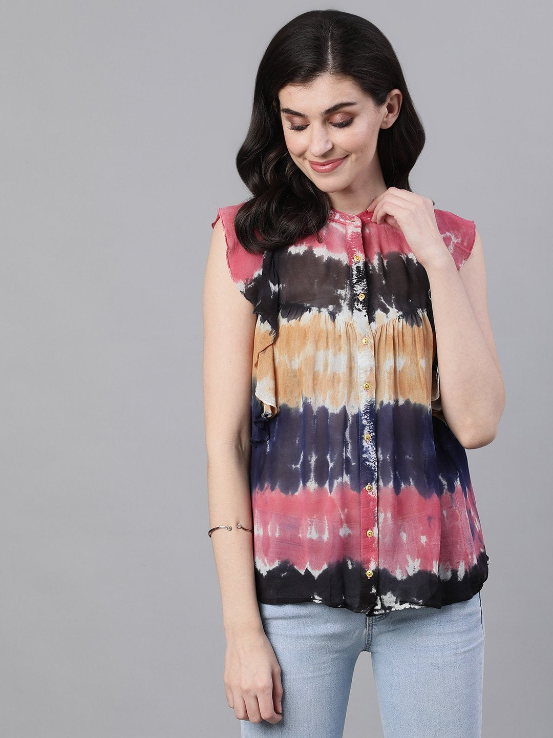 Ishin Women's Rayon Multicolor Tie & Dye Top