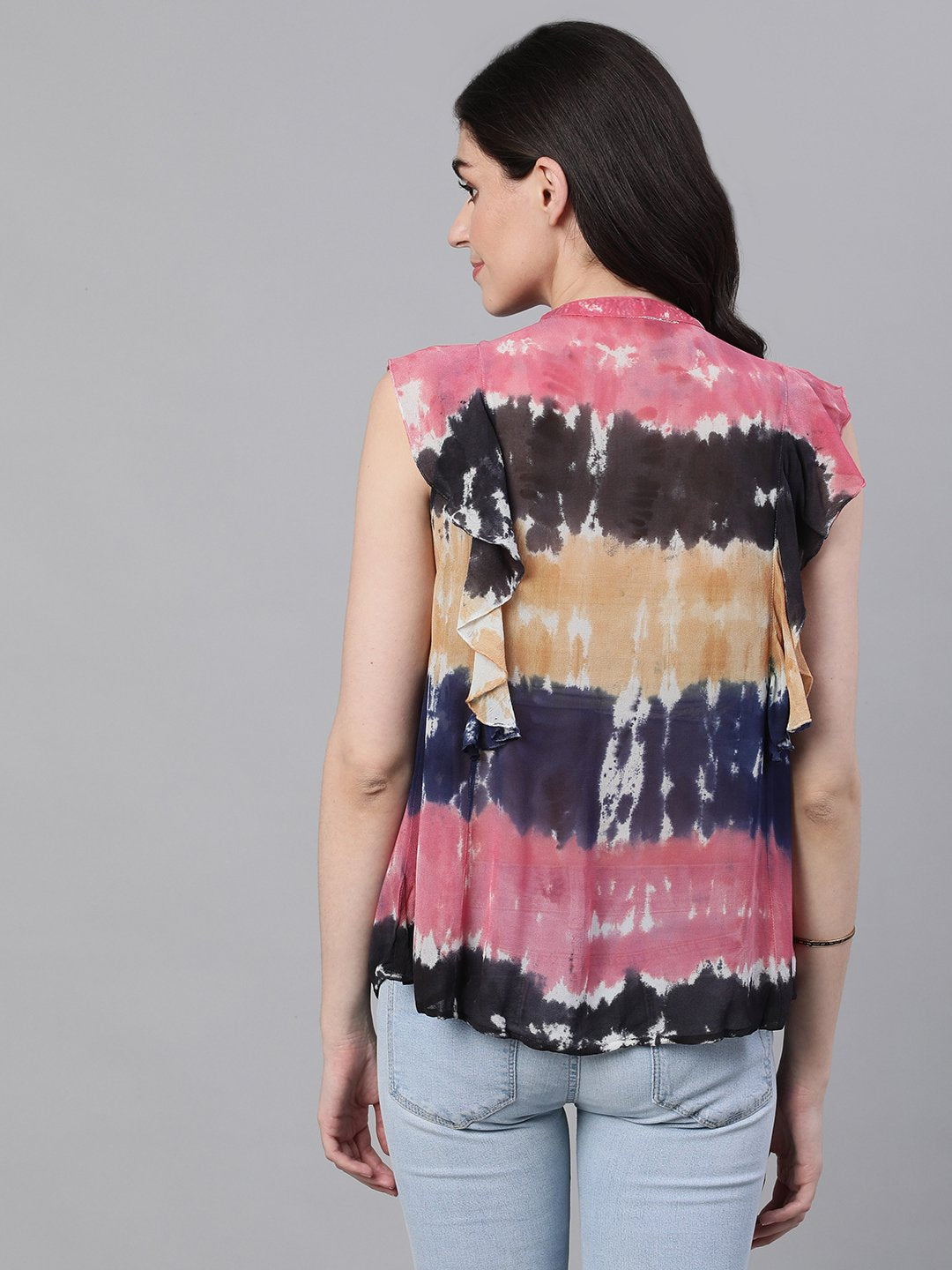 Ishin Women's Rayon Multicolor Tie & Dye Top