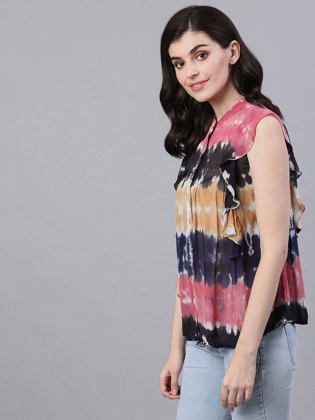 Ishin Women's Rayon Multicolor Tie & Dye Top