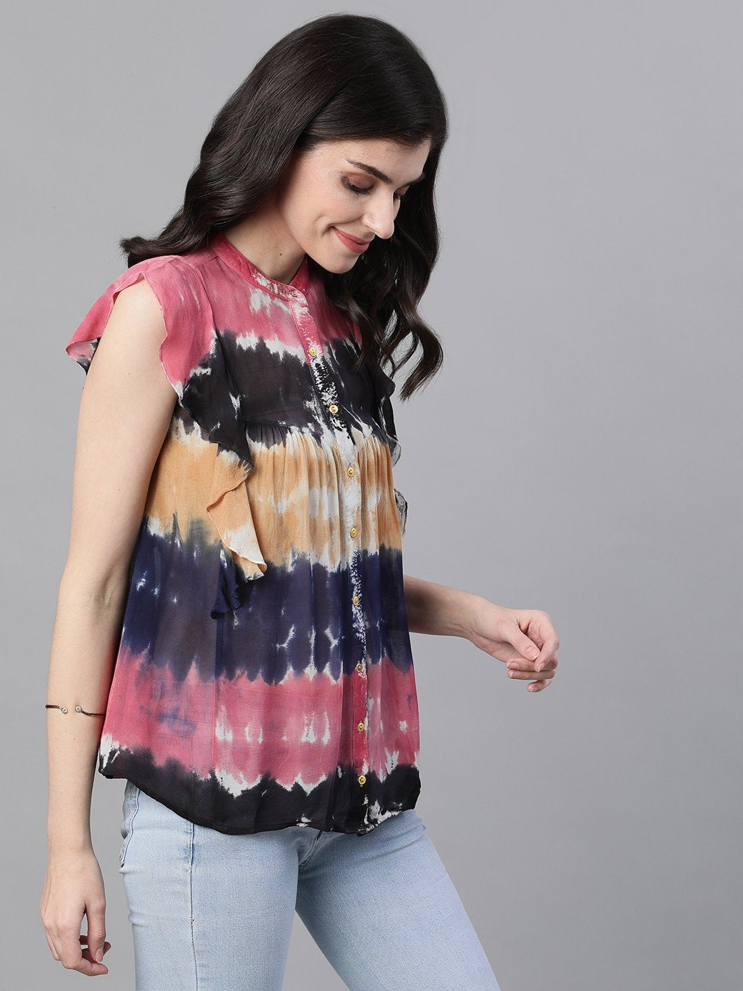 Ishin Women's Rayon Multicolor Tie & Dye Top