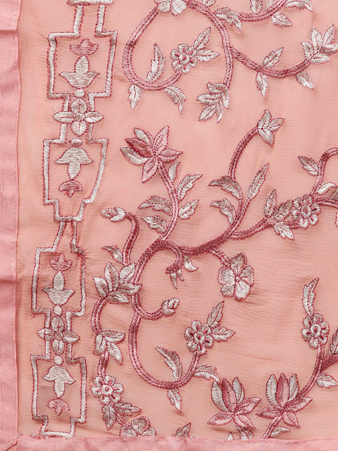 Peach Embroidered A-Line Kurta Palazzo Dupatta Set