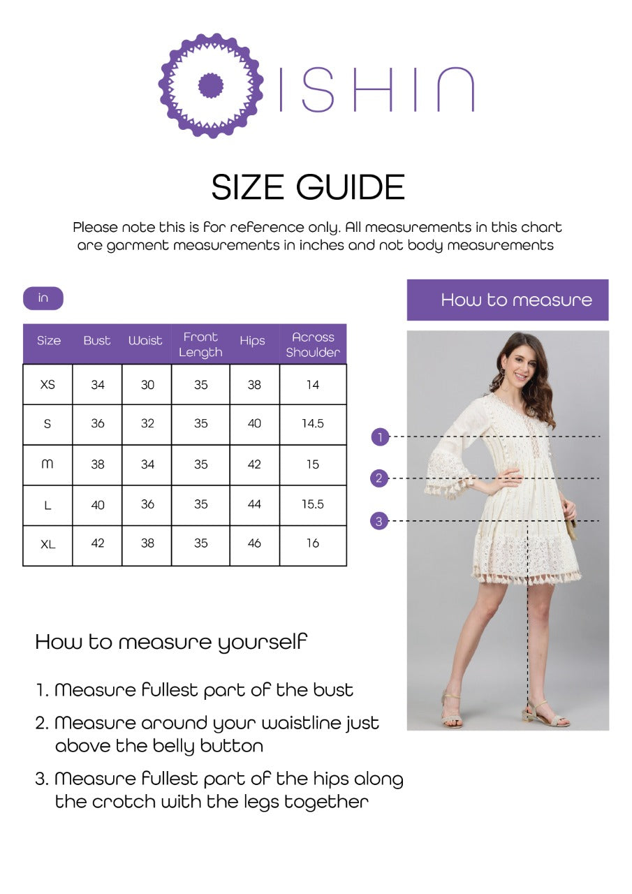 Ishin Women's Cream Embroidered A-Line Dress