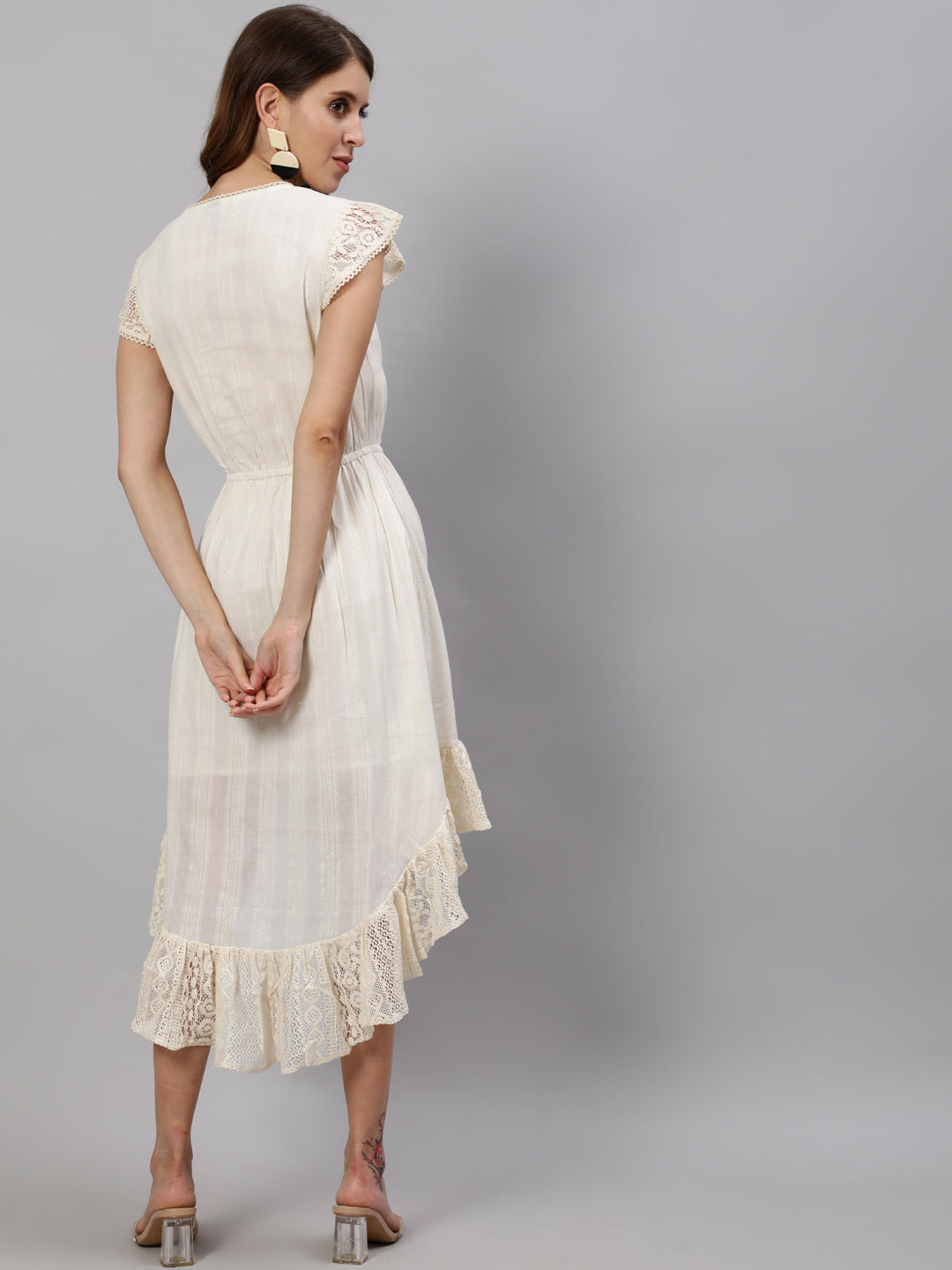 Ishin Women's Off White High-Low Dress