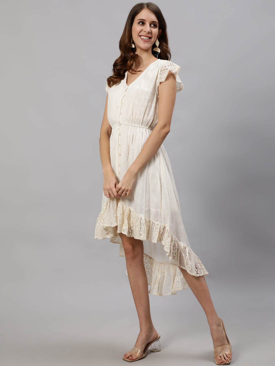 Ishin Women's Off White High-Low Dress