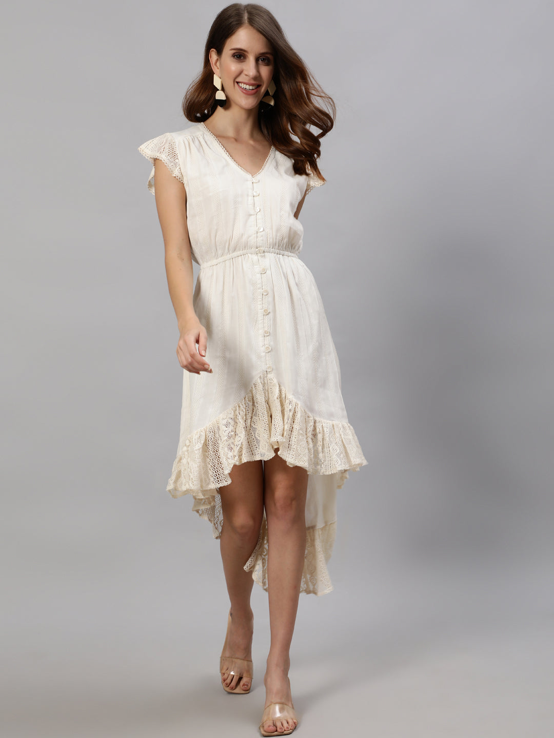 Ishin Women's Off White High-Low Dress