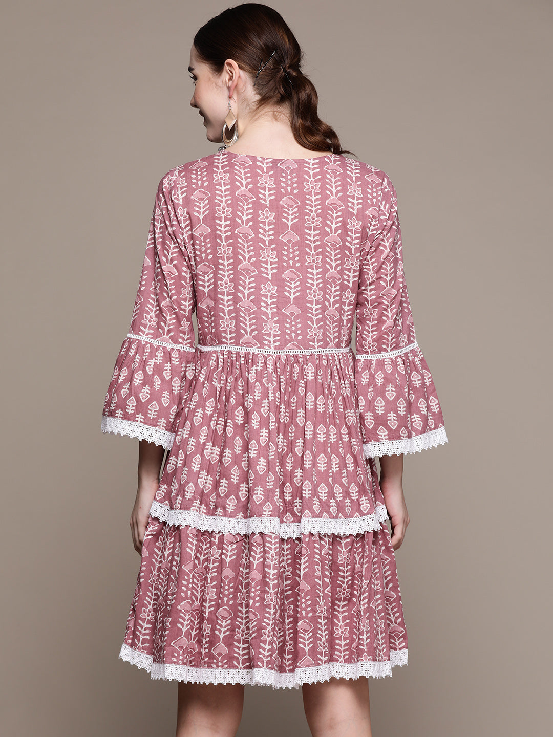 Ishin Women's Cotton Purple Printed A-Line Dress