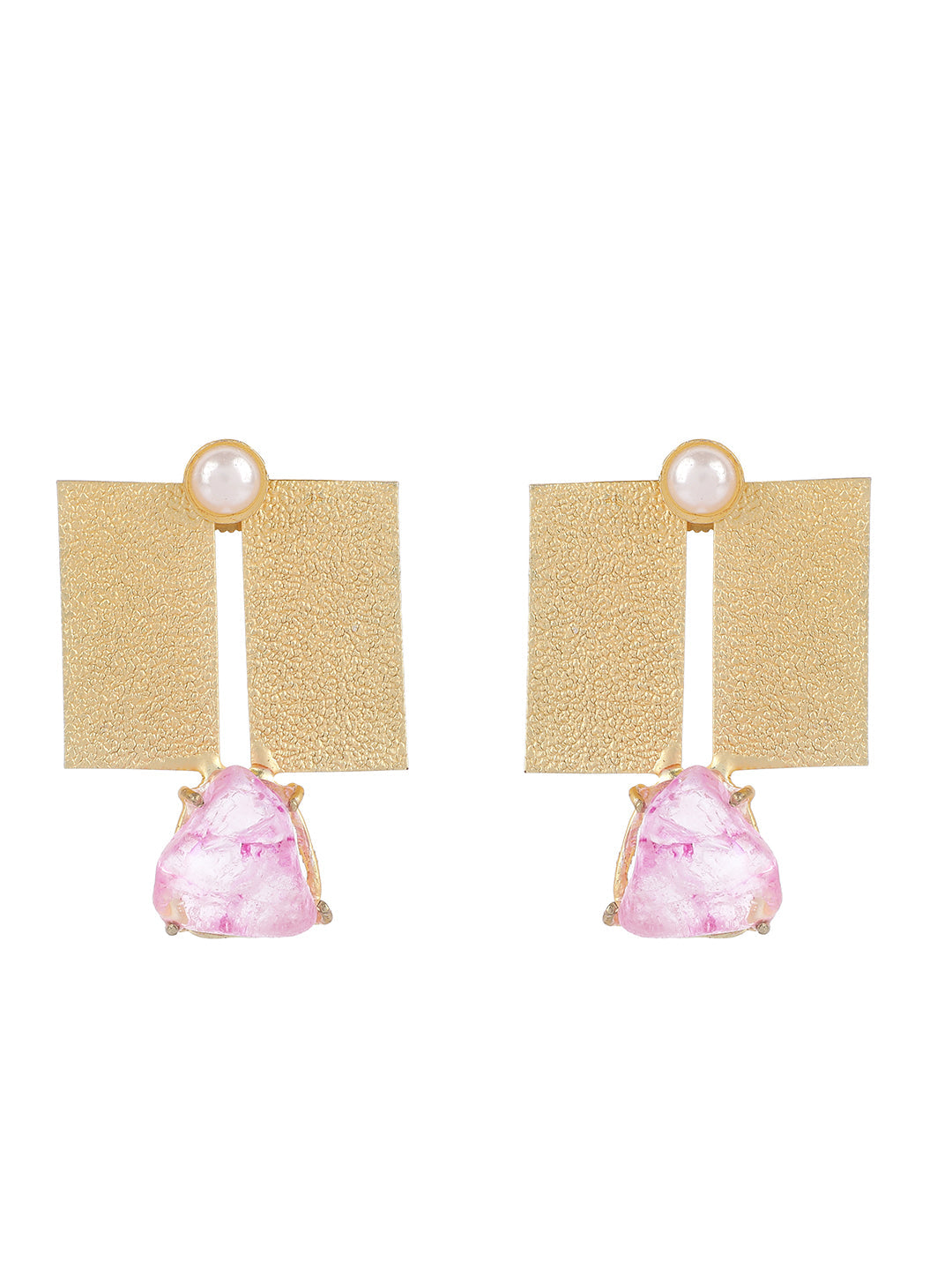 Ishin Gold Plated Fancy Pink Contemporary Drop Earing