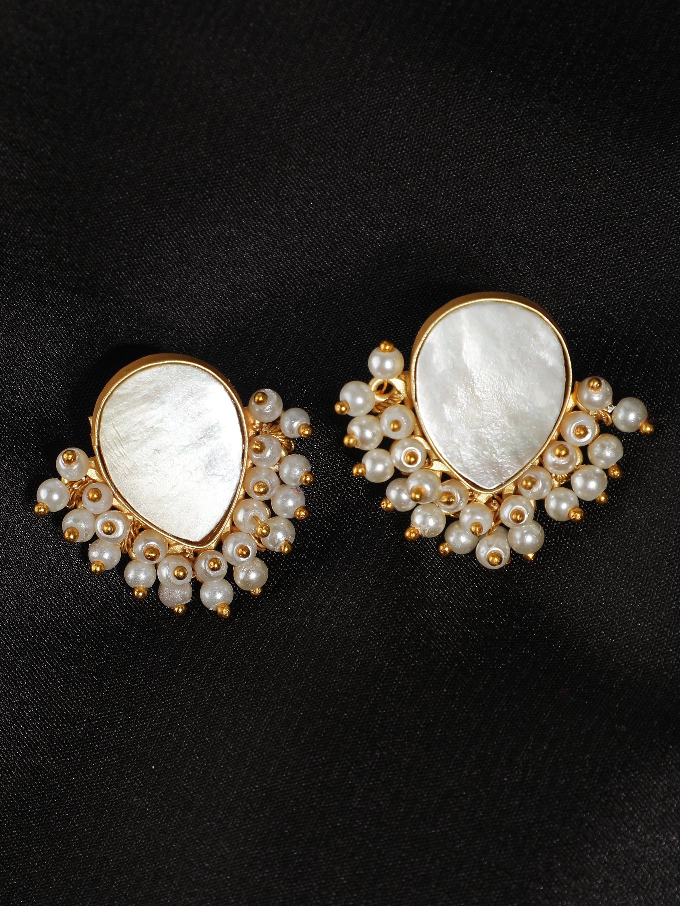 Ishin Gold Plated Pearl Stone Teardrop Shaped Stud