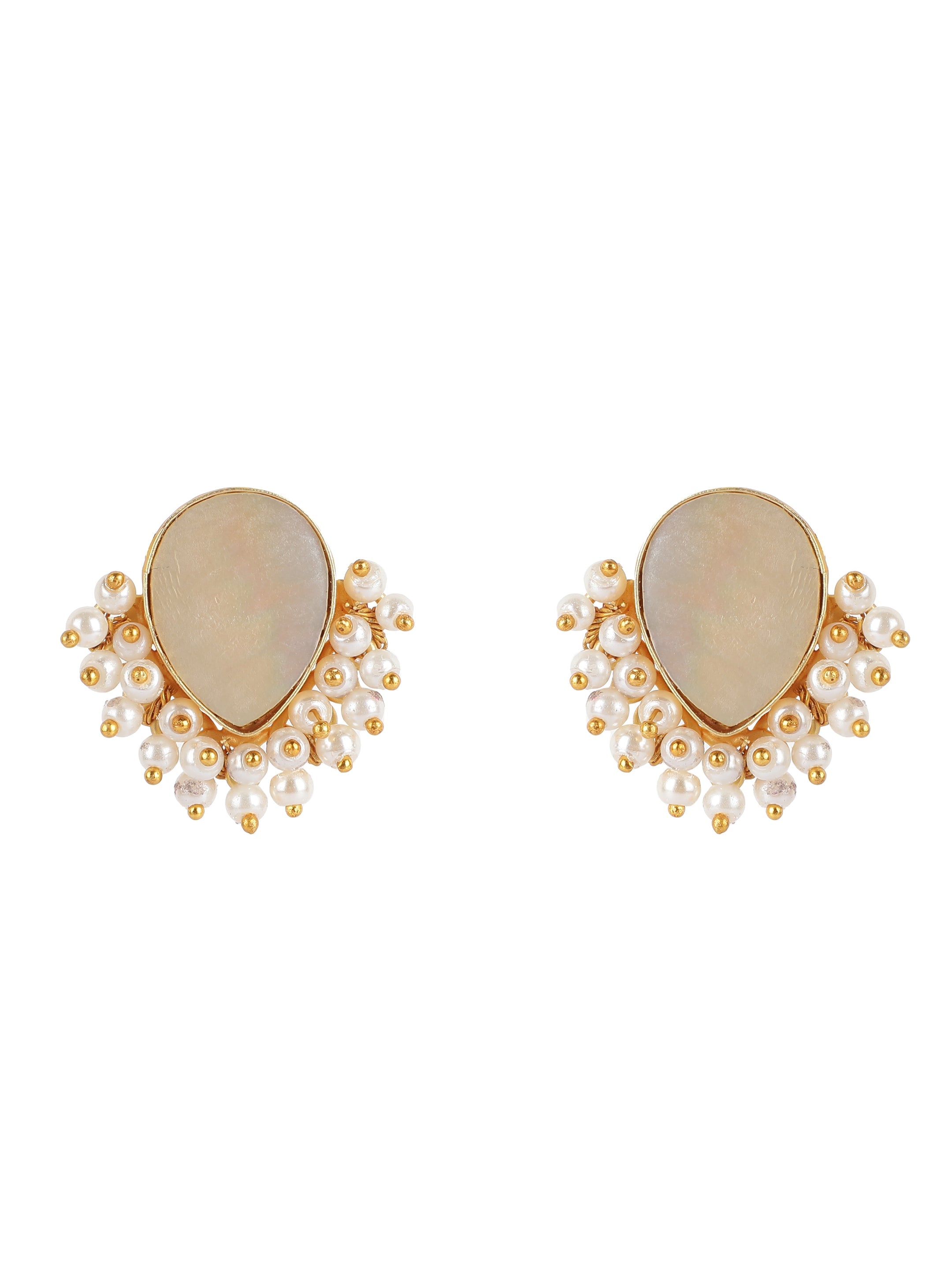 Ishin Gold Plated Pearl Stone Teardrop Shaped Stud