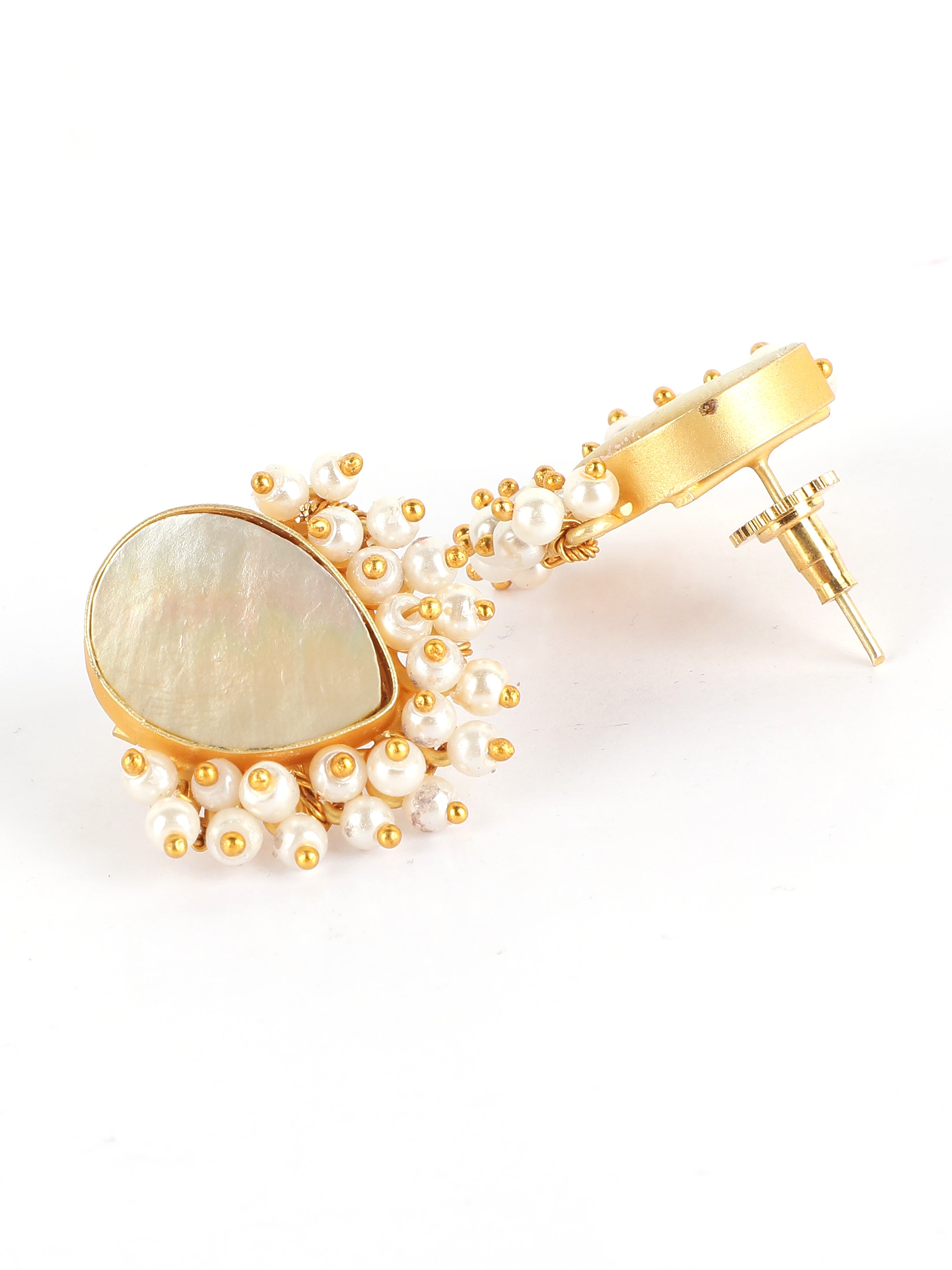 Ishin Gold Plated Pearl Stone Teardrop Shaped Stud