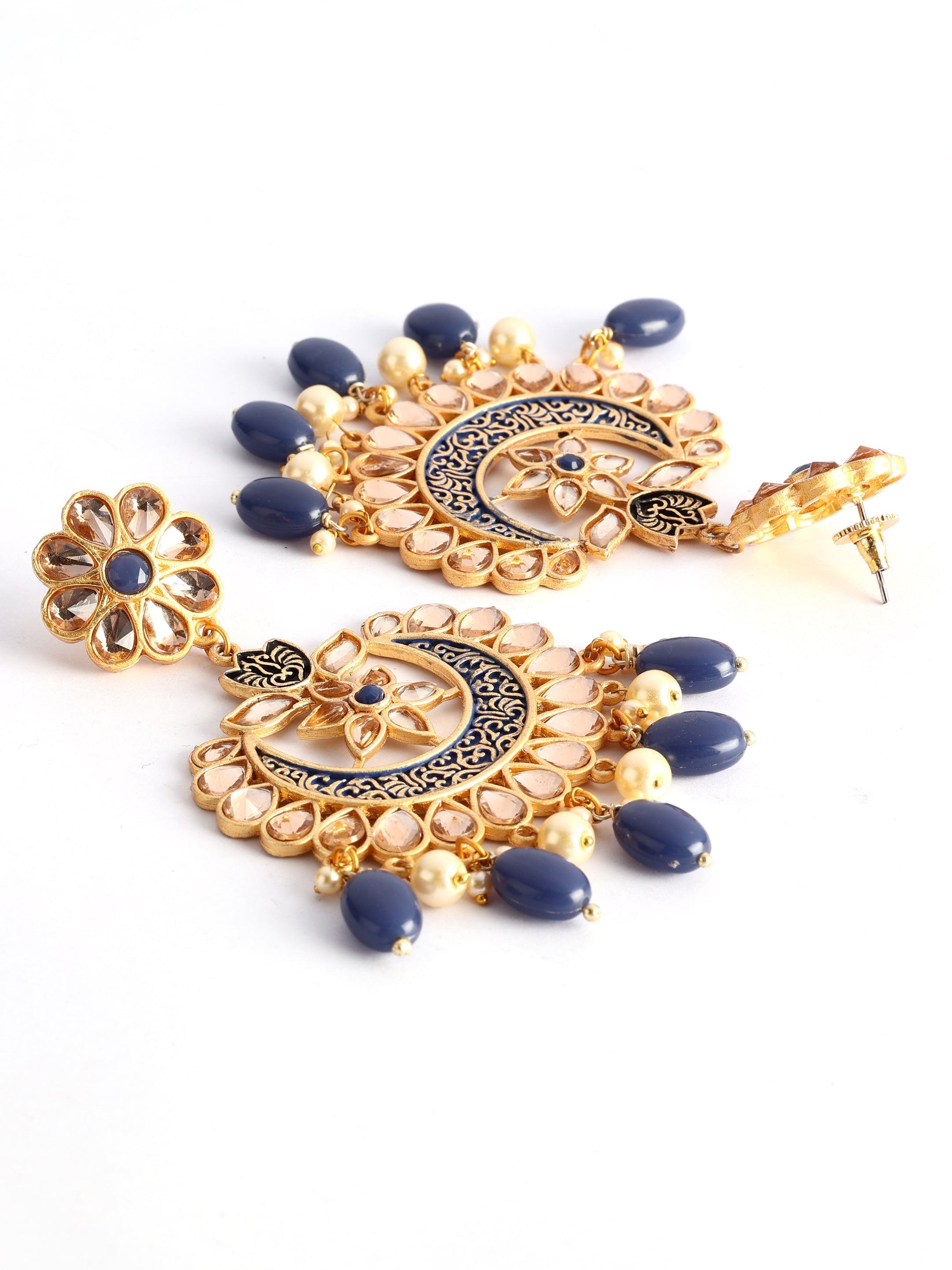 Ishin Gold Plated Blue Meenakari Stone Studded Chandbali