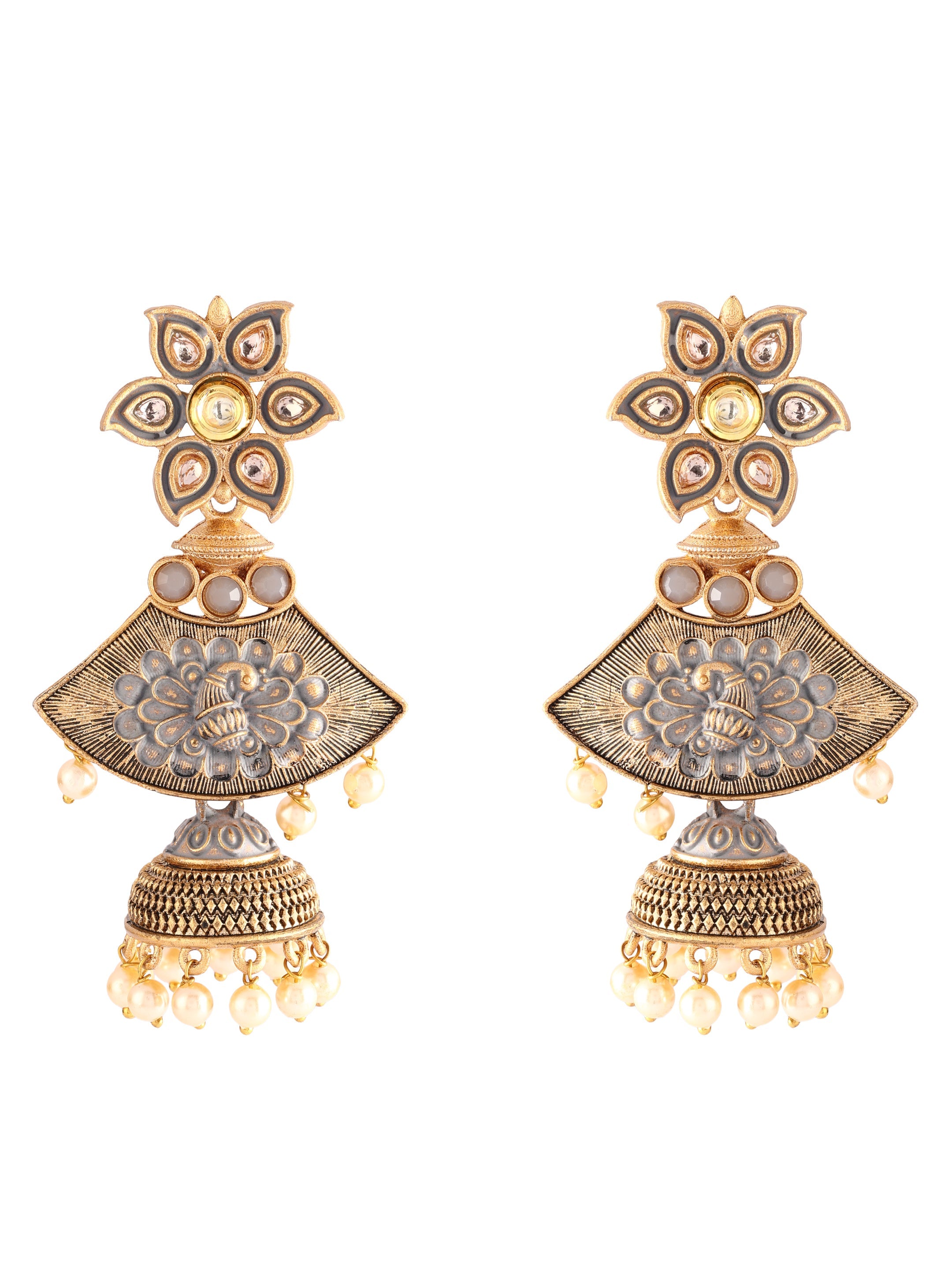 Ishin Gold Plated Meenakari Contemporary Jumka